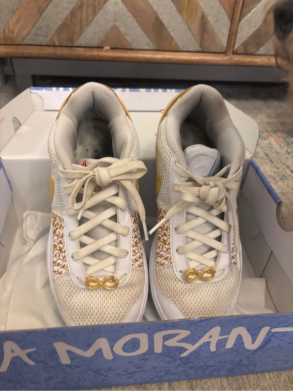 JA 1 Chinese New Years- White and Gold Preloved Basketball Shoes size 7.5